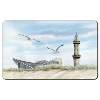 Breakfast Board  Watercolor Maritime Art Print Baltic Sea lighthouse Warnemünde Rostock Ocean Dunes teapot Seagulls WA11